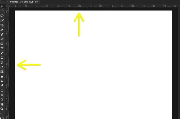 Una captura de pantalla que muestra cómo se usan las reglas en Photoshop